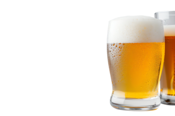 Two glasses of refreshing beer with foamy tops, perfect for a casual gathering or celebration.