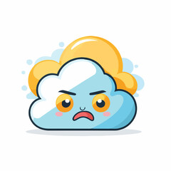Flat Vector Cloud Icon with Angry Expression