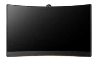 Large panel TV with a subtle curve and integrated webcam at the top
