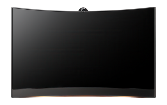 Large panel TV with a subtle curve and integrated webcam at the top