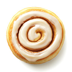 Fototapeta premium Top View of a Glazed Cinnamon Roll with Swirled Icing