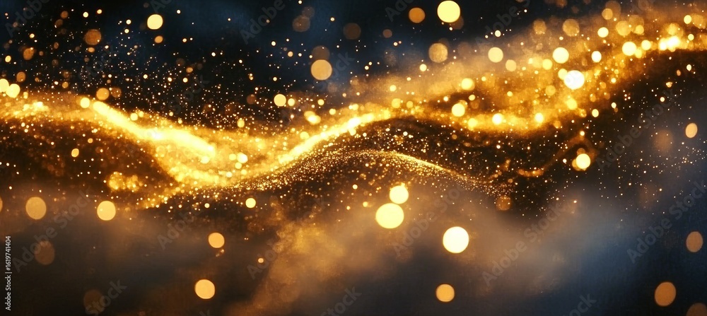 Aufkleber golden gleam shimmering particle stream on dark backdrop with luxurious overlay and confetti
