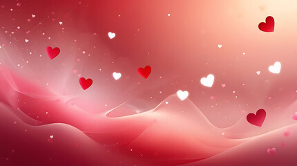 Dreamy ethereal background with glowing hearts and magical glitter bokeh.