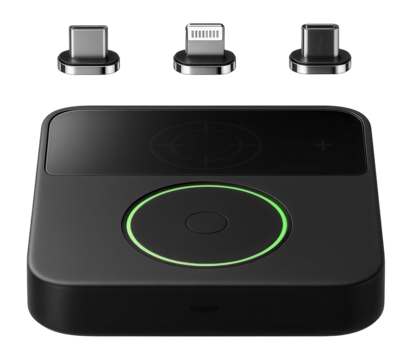 Charging station with interchangeable magnetic adapters and a matte finish for various devices