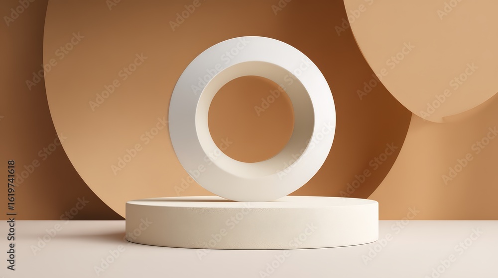Poster minimalistic composition featuring geometric shapes in neutral tones for design projects.