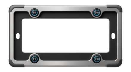 License plate frame with embedded parking sensors and weather-resistant coating