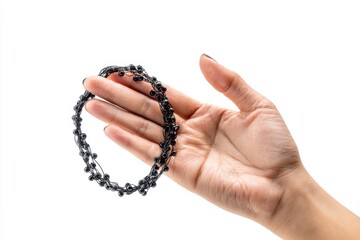 Black Beaded Bracelet on Hand