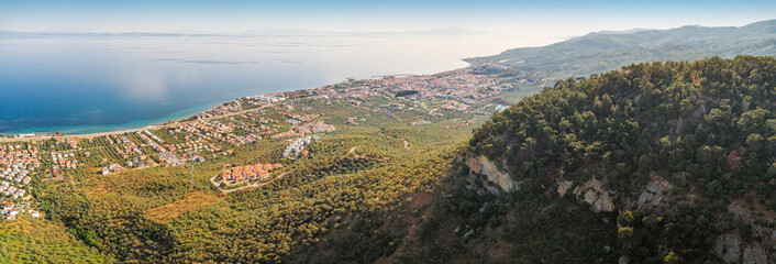 Scenic panoramic view of Zeus Altar hill near Adatepe, Turkiye, overlooking the Aegean coast and...