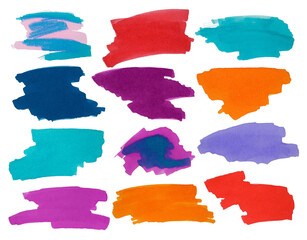 Collection of multicolored strokes drawn sketch markers isolated on a transparent background. Color bubble.