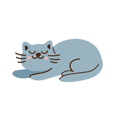Cute smiling doodle cat, vector illustration. Kawaii kitten isolated on a white background. Simple flat design for pet care. Home pet 