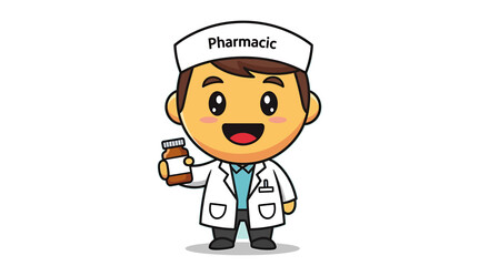 Male Pharmacist with Medicine Bottle Vector Art