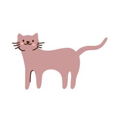 Cute smiling doodle cat, vector illustration. Kawaii kitten isolated on a white background. Simple flat design for pet care. Home pet 