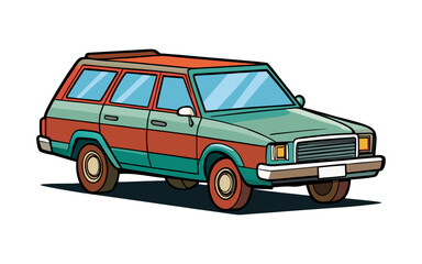 Vintage 1970s Station Wagon Flat Vector Illustration, Classic Retro Car Design, Iconic Family Vehicle, Retro Auto Artwork