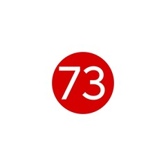 Fototapeta premium This image shows a red circle with the number 73 in white, centered on a plain white background