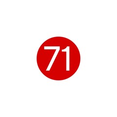This image shows a red circle with the number  71  in white, centered on a plain white background