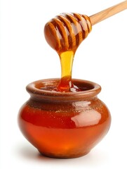 Honey Drips Into Pot with Dipper