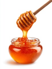 Honey Dripping From Dipper Into Jar