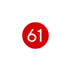 This image shows a red circle with the number  61 in white, centered on a plain white background