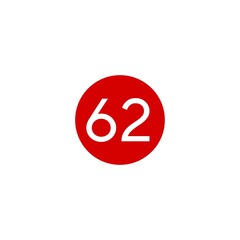 This image shows a red circle with the number    62 in white, centered on a plain white background