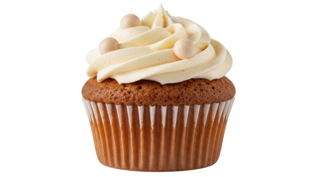 Isolated Cupcake with Frosting and Pearls
