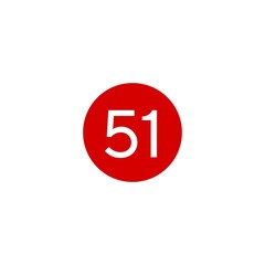 This image shows a red circle with the number  51 in  white, centered on a plain white background. 