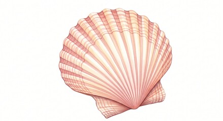 Fototapeta premium Elegant Pink Scallop Seashell Detailed Watercolor Illustration Ocean Theme Summer Beach Decor