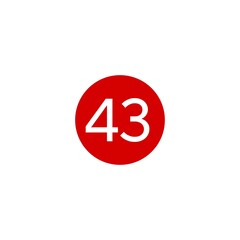 This image shows a red circle with the number  43 in white, centered on a plain white background. 