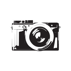 Flat vector of a compact digital camera with lens and buttons