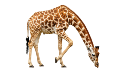 Isolated Giraffe Reaching Down