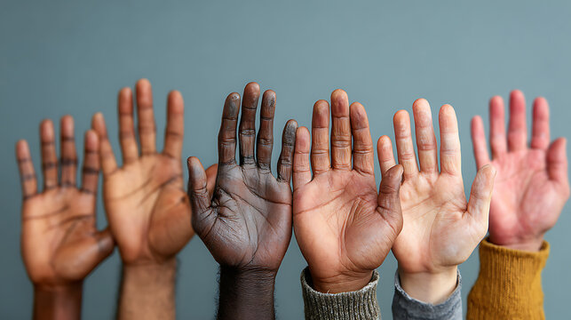 Diverse hands together unity and inclusion concept for racial equality and harmony in community group
