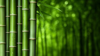 Fototapeta premium Close-up of vibrant green bamboo stalks in a lush forest.