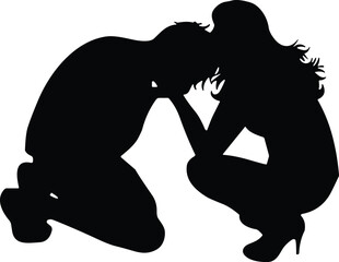 Silhouette of woman comforting man, emotional support concept, mental health care, compassion, empathy, stress relief, relationship, trust