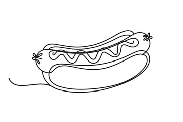 Hot Dog Snack - One Line Art Vector Illustration | Continuous Line Drawing | Minimal Sketch