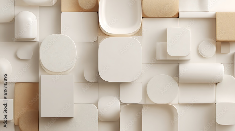 Aufkleber an abstract arrangement of white and beige shapes creating a textured and modern background design