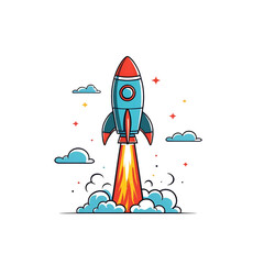 A cartoon rocket launching to the stars symbolizing ambition with clouds on transparent background