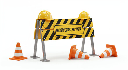 3D digital image of a construction barrier with safety gear on white background.