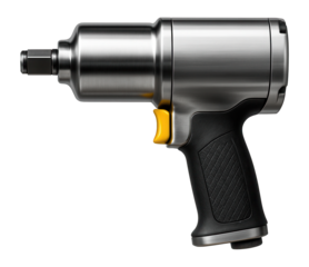 Pneumatic impact wrench with a side exhaust to direct air away from the user in a garage.