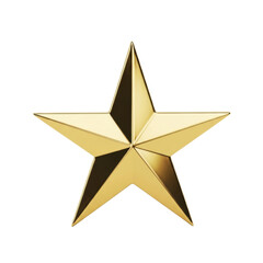 Obraz premium A single, five-pointed, lustrous metallic gold star, highly polished and reflective with sharp contours, against a pure, transparent background with bright, shadowless studio lighting,