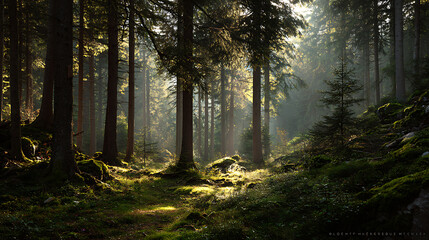 Obraz premium Beautiful forest trees sunlight landscape nature photography scenic woodland environment wallpaper background 100