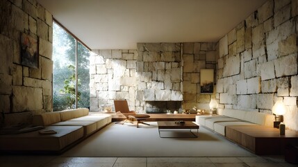 Modern Living Room Minimalist Sandstone Mid-Century Modern Swedish Style Sunny Weather Vibrant Accents Crisp Details Radiant Lighting Elegant Design Luxurious Ambiance (AI-Generated)