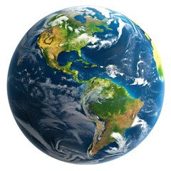 Detailed 3D Earth Globe Showing Americas Isolated on White