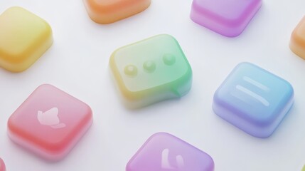 11.A vibrant collection of colorful speech bubbles in various shapes and sizes, featuring smooth gradients and soft shadows on a clean white background, perfect for communication-themed visuals.