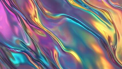 Abstract iridescent flowing fabric texture.  Colorful, smooth,  swirling patterns of vibrant hues