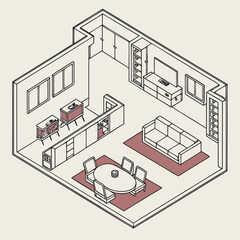 Vector sketch drawing of a house design with isometric architectural style