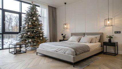 Minimalist Holiday Room with Black Metal Side Tables