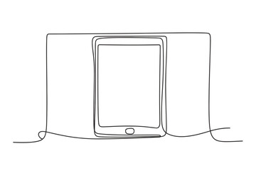 One line tablet vector drawing with editable stroke – minimalist digital device for tech illustrations