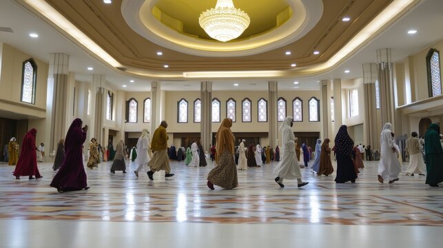 Grand Mosque Interior: People in Prayer