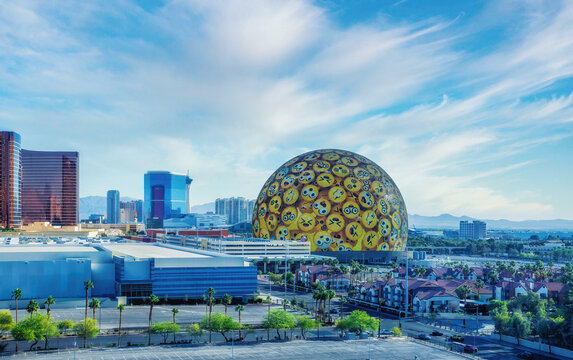 MSG Sphere in Las Vegas. The Sphere is a cutting-edge entertainment venue composed of 1.2 million lit-up LED lights for a unique visual experience.