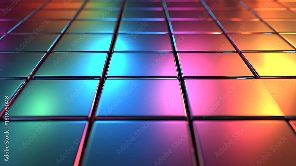 Aufkleber a vibrant grid of reflective squares showcasing a spectrum of colors and light reflections evenly sp