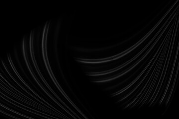 Blur abstract black background with graceful, flowing white lines reminiscent of a soft, rippling curtain or elegant fabric folds.